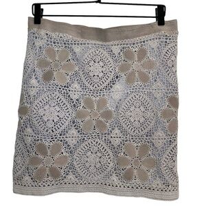 Vintage Women Jesiré Lilac Purple Crochet Floral Cotton Leather Mini Skirt Small